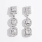 Pair of 925 sterling silver zircon inlaid dangle earrings with geometric shapes