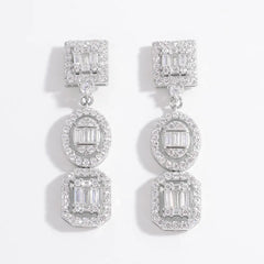 Pair of 925 sterling silver zircon inlaid dangle earrings with geometric shapes