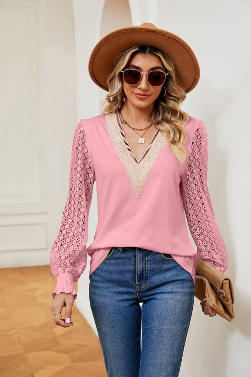 V-Neck Long Sleeve Blouse