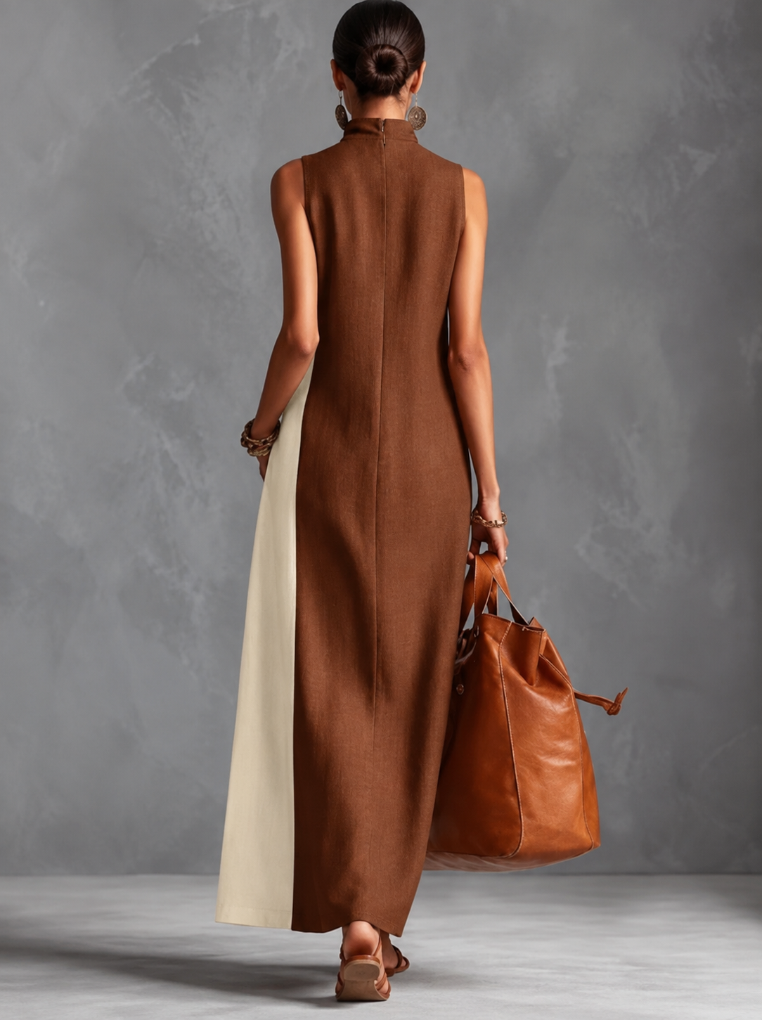 Full Size Color Block Mock Neck Sleeveless Maxi Dress Plus Size – photo 2 | JSandiclothing