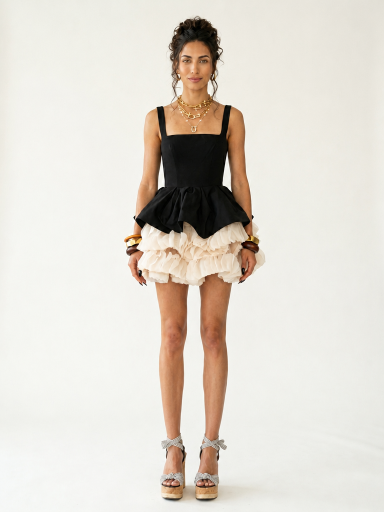 Audacious Ruffled Patchwork Mini Dress