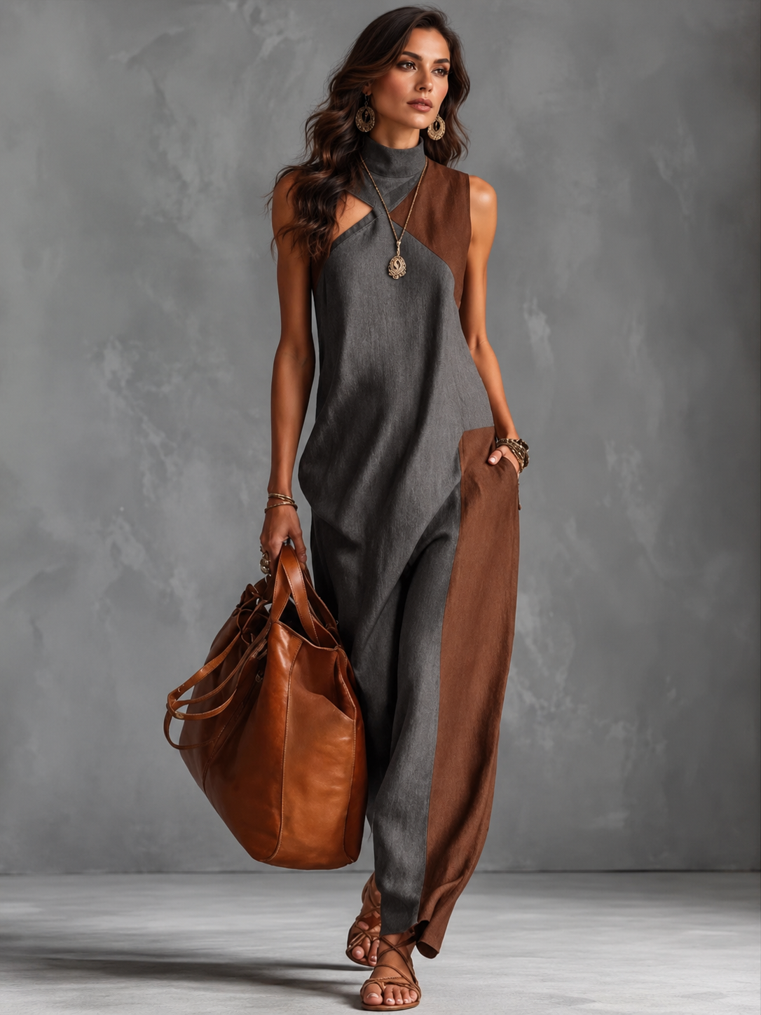 Full Size Color Block Mock Neck Sleeveless Maxi Dress Plus Size – photo 5 | JSandiclothing
