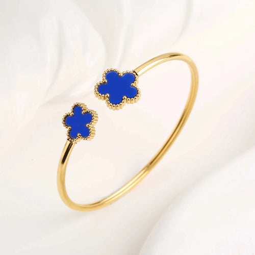 Classic Luxury Stainless Steel Five Leaf Flower Open Bangle High Quality Women Fashion Party Jewelry Gift Daily Wear Clover