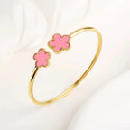 Classic Luxury Stainless Steel Five Leaf Flower Open Bangle High Quality Women Fashion Party Jewelry Gift Daily Wear Clover