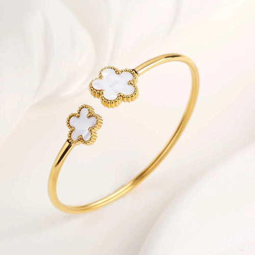 Classic Luxury Stainless Steel Five Leaf Flower Open Bangle High Quality Women Fashion Party Jewelry Gift Daily Wear Clover