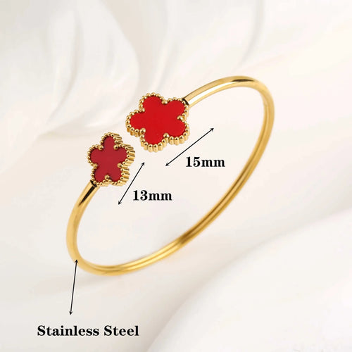 Classic Luxury Stainless Steel Five Leaf Flower Open Bangle High Quality Women Fashion Party Jewelry Gift Daily Wear Clover