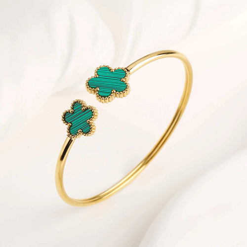 Classic Luxury Stainless Steel Five Leaf Flower Open Bangle High Quality Women Fashion Party Jewelry Gift Daily Wear Clover