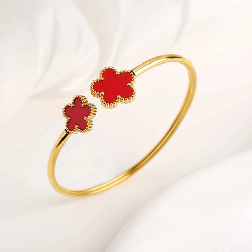 Classic Luxury Stainless Steel Five Leaf Flower Open Bangle High Quality Women Fashion Party Jewelry Gift Daily Wear Clover