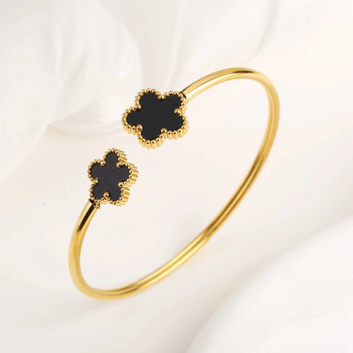 Classic Luxury Stainless Steel Five Leaf Flower Open Bangle High Quality Women Fashion Party Jewelry Gift Daily Wear Clover