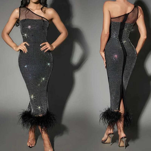 Women Mesh Diamond Evening Dress