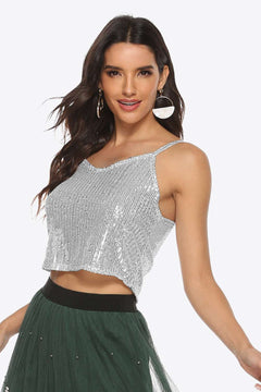 Sequin Cropped Cami-Sparkling Top Perfect for a Night Out or Party