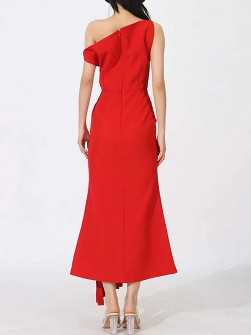 Single Shoulder Pleated Dress