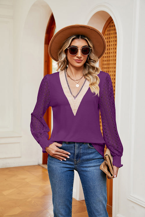 V-Neck Long Sleeve Blouse