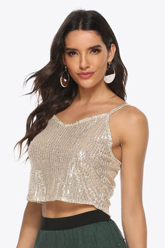 Sequin Cropped Cami-Sparkling Top Perfect for a Night Out or Party