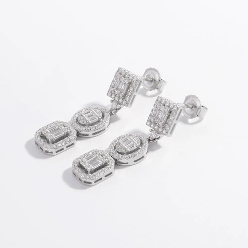 925 sterling silver earrings with inlaid zircon stones, elegant dangling design, 1.3 inches long