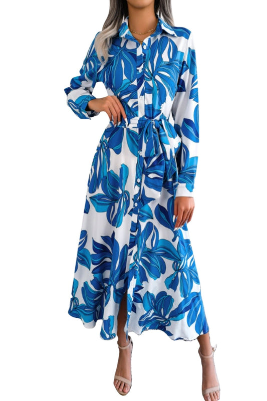 Royal blue floral long sleeve maxi dress