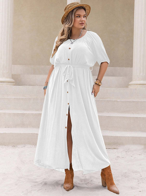 Plus Size Dress with Round Neck & Half Sleeves for Comfort and Style