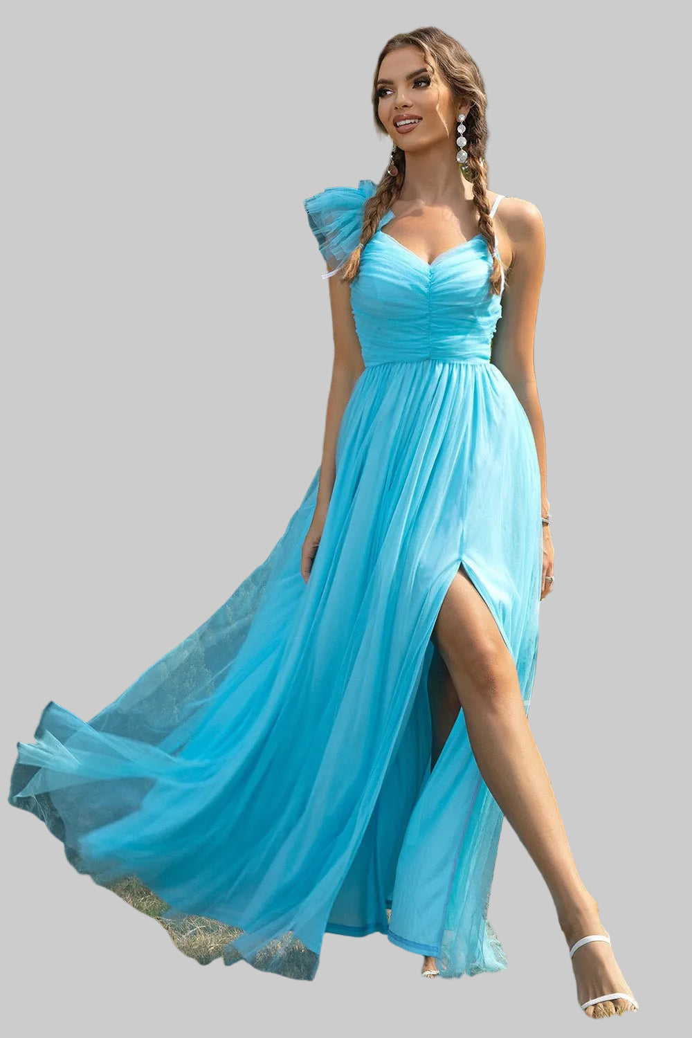 Asymmetrical Ruched Slit Dress - Jsandiclothing.com