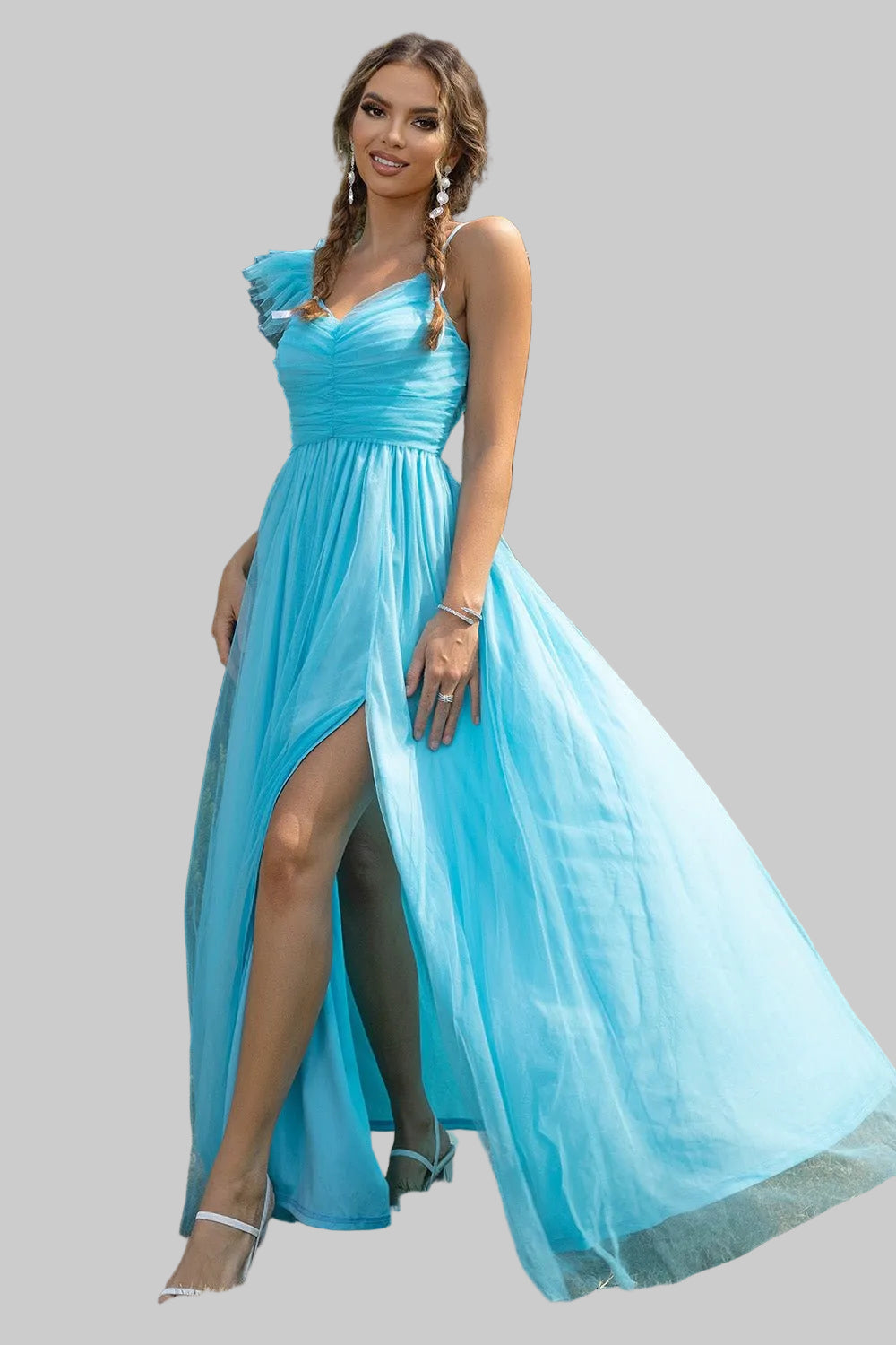 Asymmetrical Ruched Slit Dress - Jsandiclothing.com