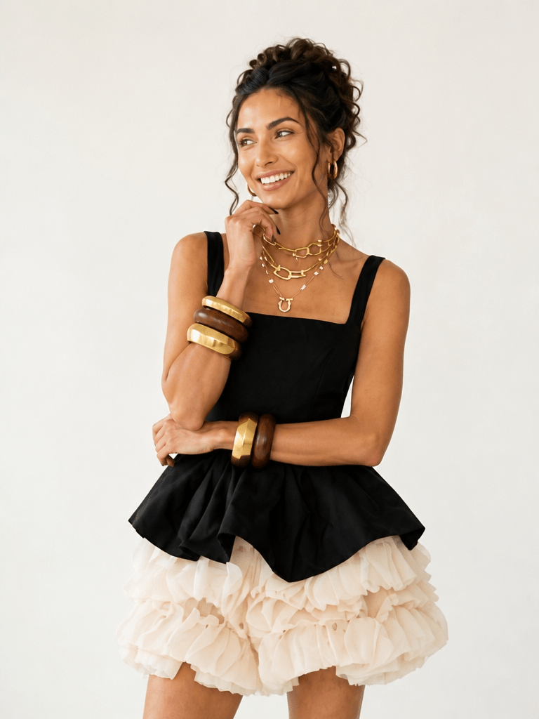 Audacious Ruffled Patchwork Mini Dress - Jsandiclothing.com