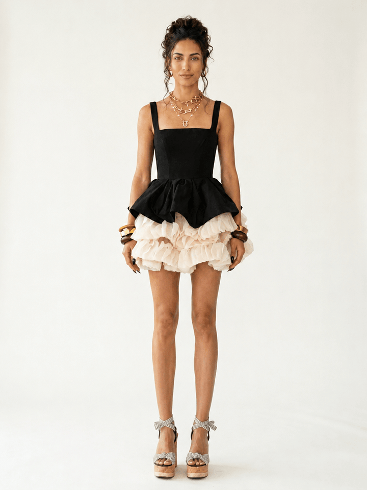 Audacious Ruffled Patchwork Mini Dress - Jsandiclothing.com