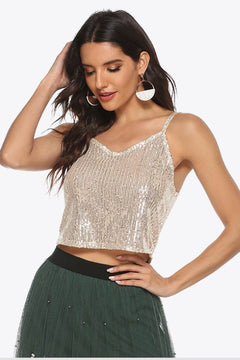 Sequin Cropped Cami-Sparkling Top Perfect for a Night Out or Party