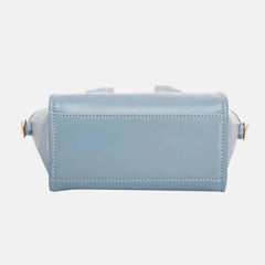 David Jones Small Handbag with Embossed Pattern Handles in blue PU leather, back view.