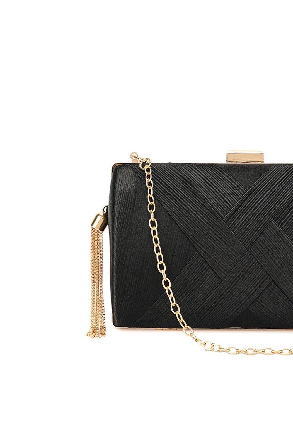 Black Satin Clutch Bag With Tassels/ JSandiclothing - Jsandiclothing.com