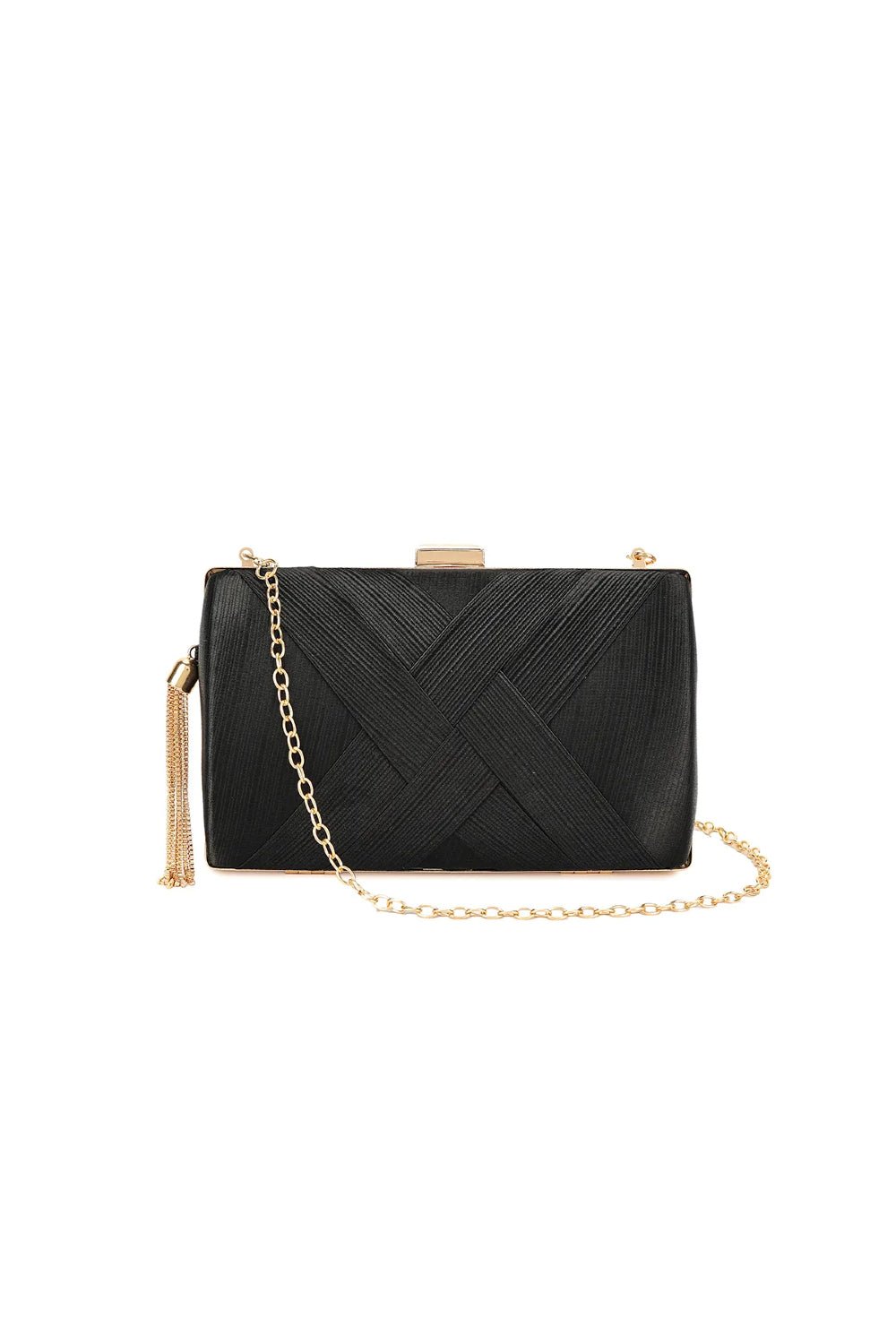 Black Satin Clutch Bag With Tassels/ JSandiclothing - Jsandiclothing.com