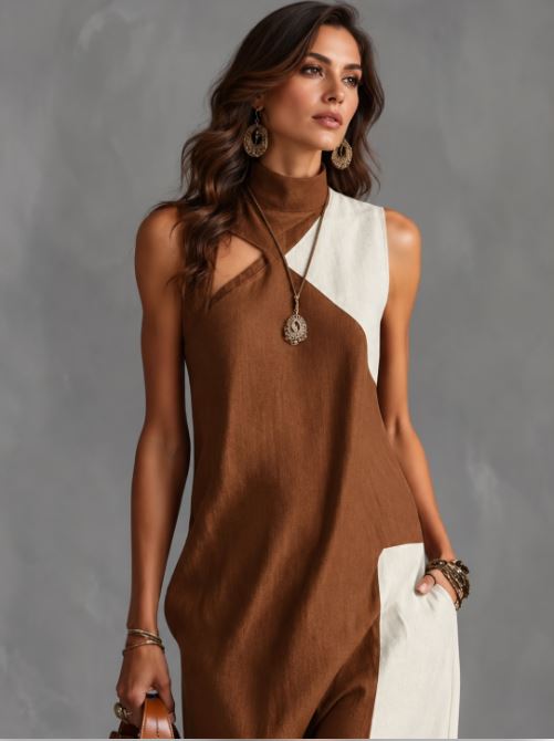 Full Size Color Block Mock Neck Sleeveless Maxi Dress Plus Size – photo 3 | JSandiclothing