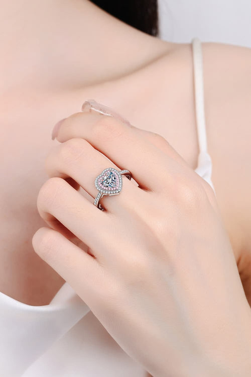 1 Carat Moissanite Heart Ring in Sterling Silver on Hand