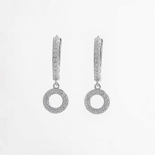 925 Sterling Silver Inlaid Zircon Hoop Dangle Earrings