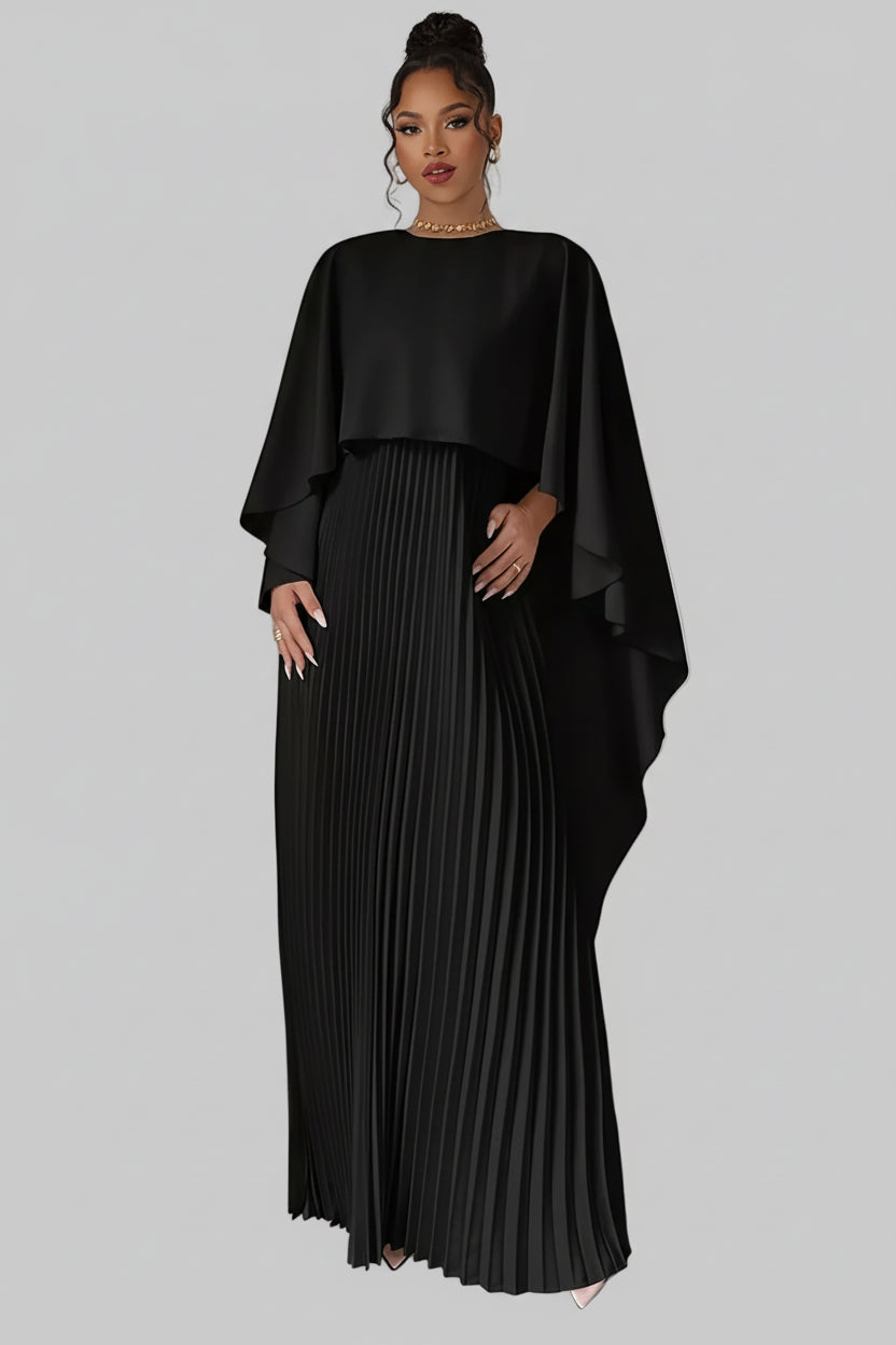 Cape Pleated Maxi Dress - Jsandiclothing.com