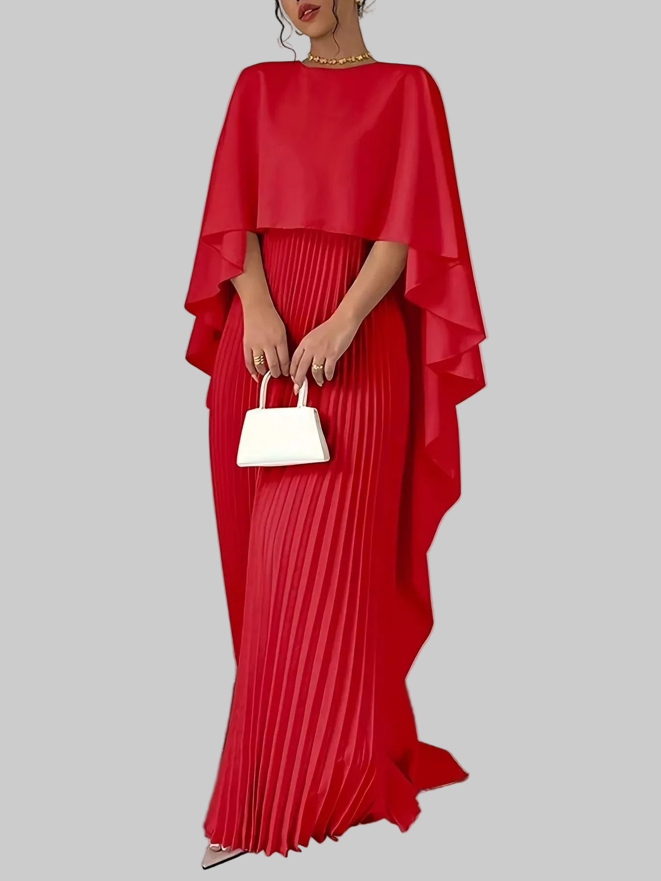 Cape Pleated Maxi Dress - Jsandiclothing.com