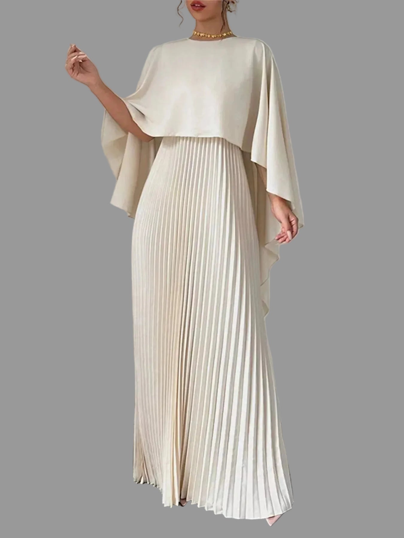 Cape Pleated Maxi Dress - Jsandiclothing.com