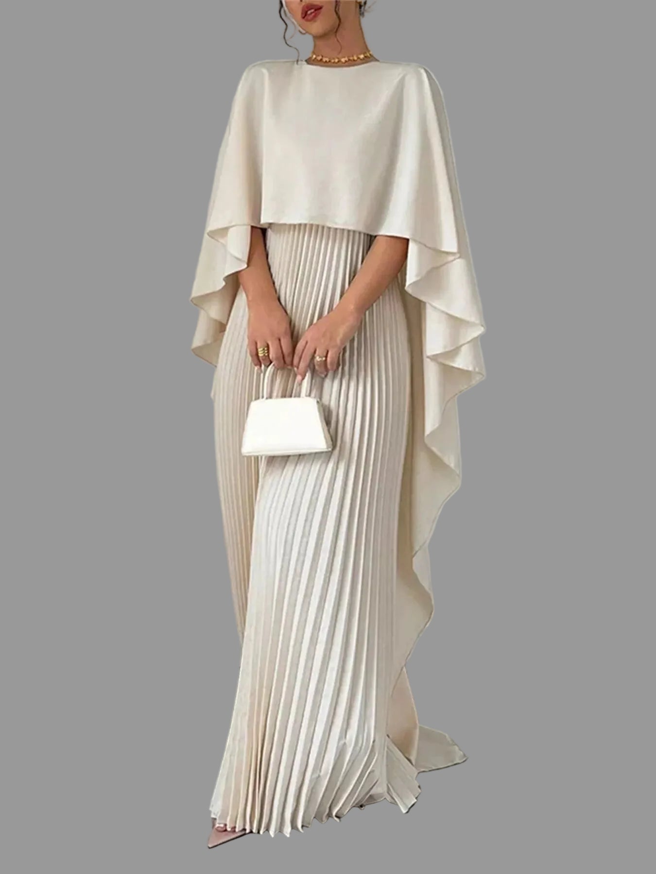 Cape Pleated Maxi Dress - Jsandiclothing.com