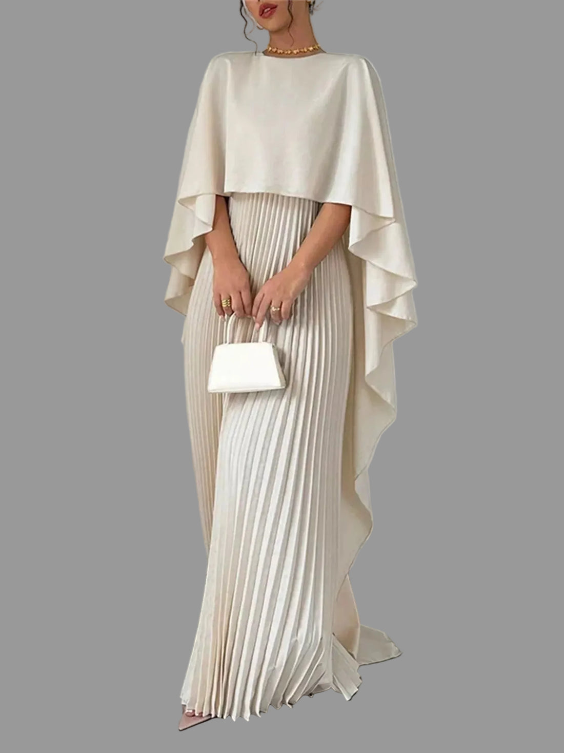 Cape Pleated Maxi Dress - Jsandiclothing.com