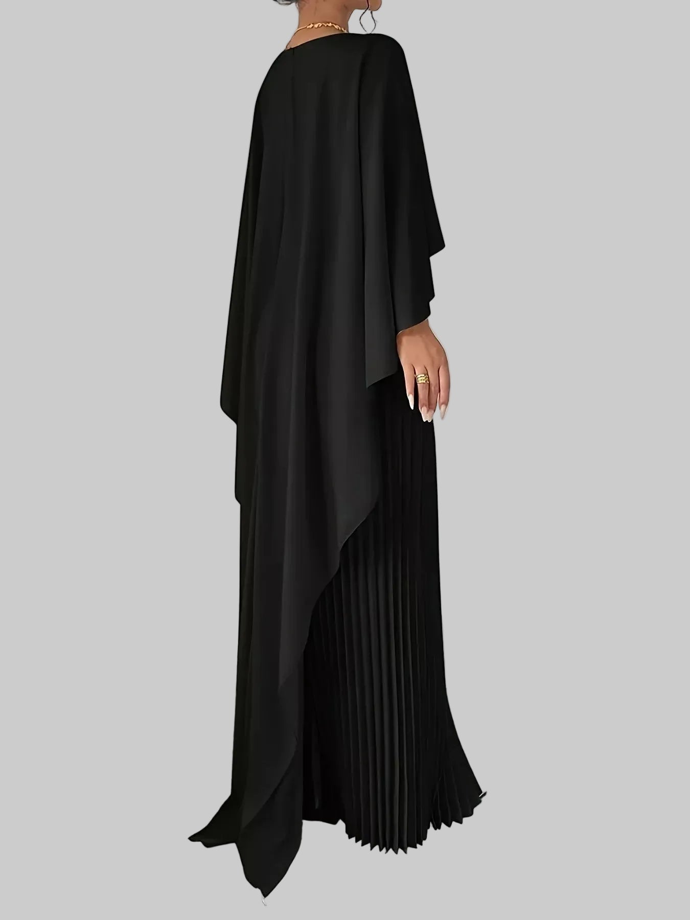 Cape Pleated Maxi Dress - Jsandiclothing.com