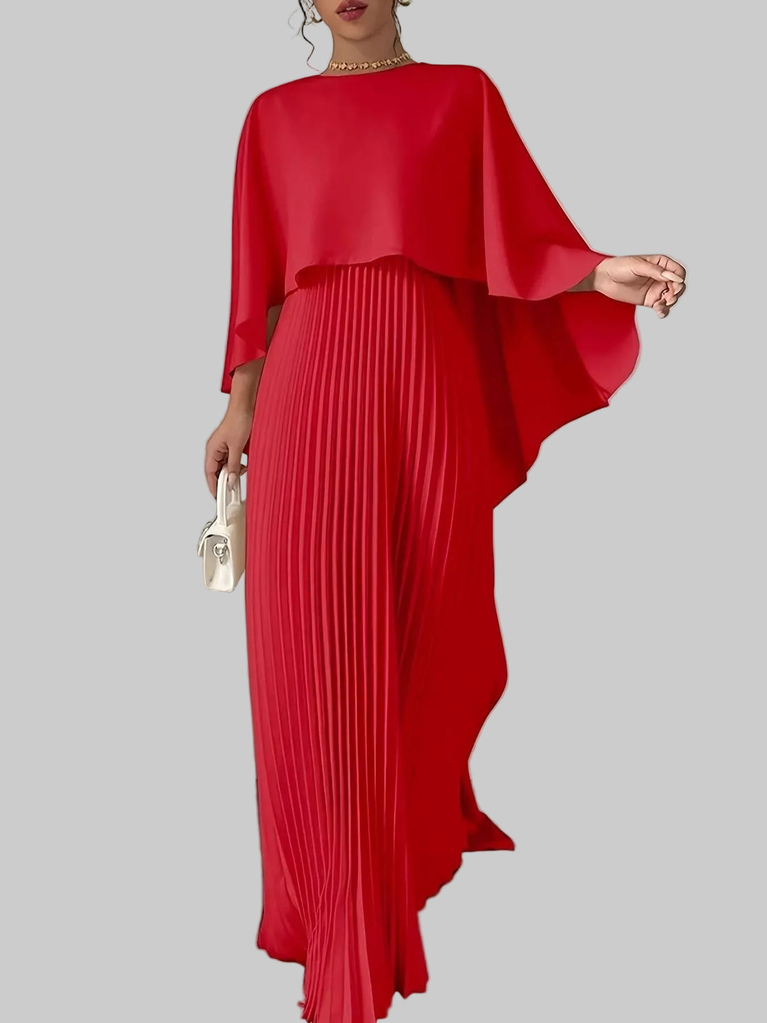 Cape Pleated Maxi Dress - Jsandiclothing.com
