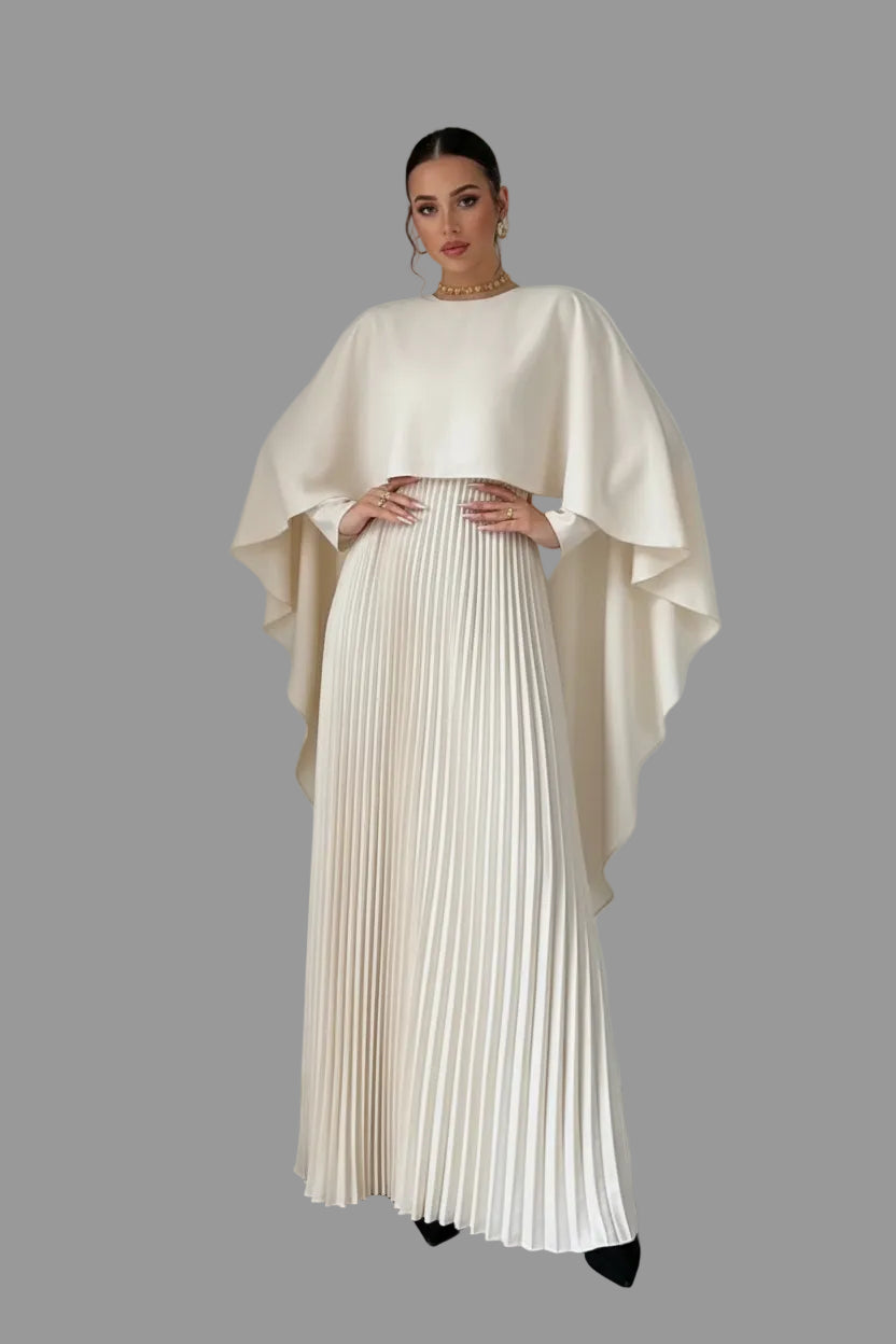 Cape Pleated Maxi Dress - Jsandiclothing.com