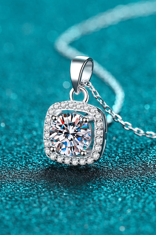 Moissanite Square Pendant Necklace with Sterling Silver Chain