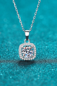 Moissanite square pendant chain necklace in sterling silver with zircon accents.