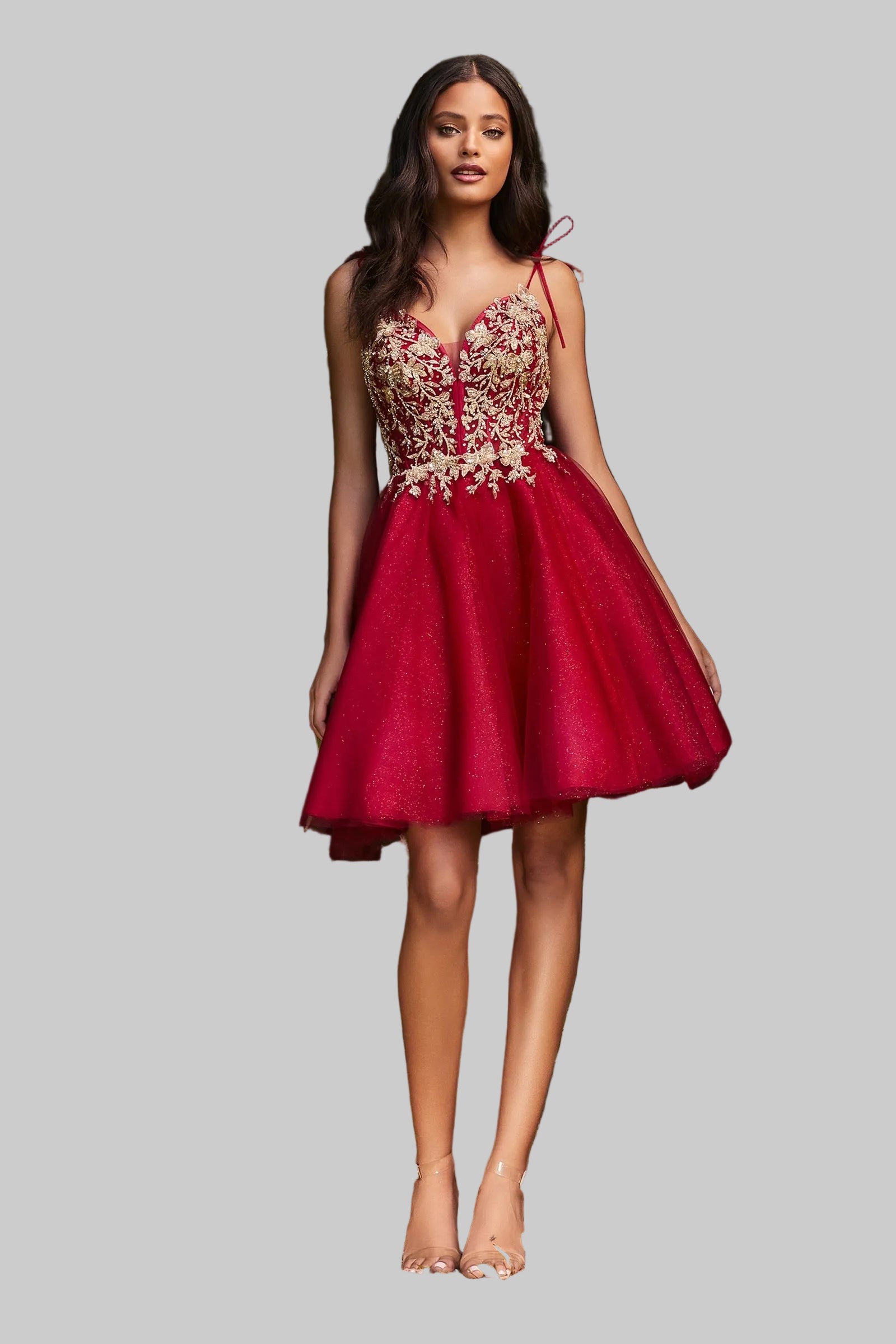 Tulle Sleeveless Laced Appliqué Floral Bodice Princess Babydoll Skirt Short Cocktail Dress