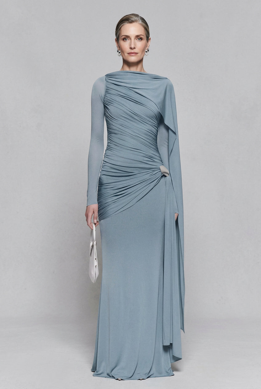 Ruched Draped Long Sleeve Maxi Dress – photo 3 | JSandiclothing