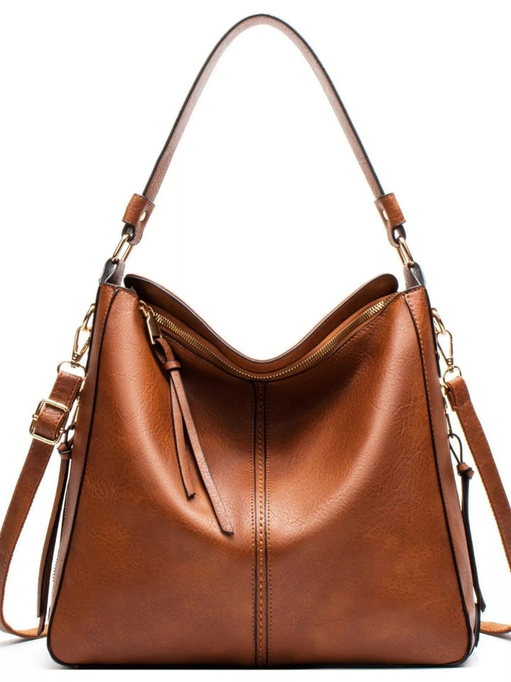 Classic PU Leather Tote Bag - Medium Structured Handbag - Jsandiclothing.com