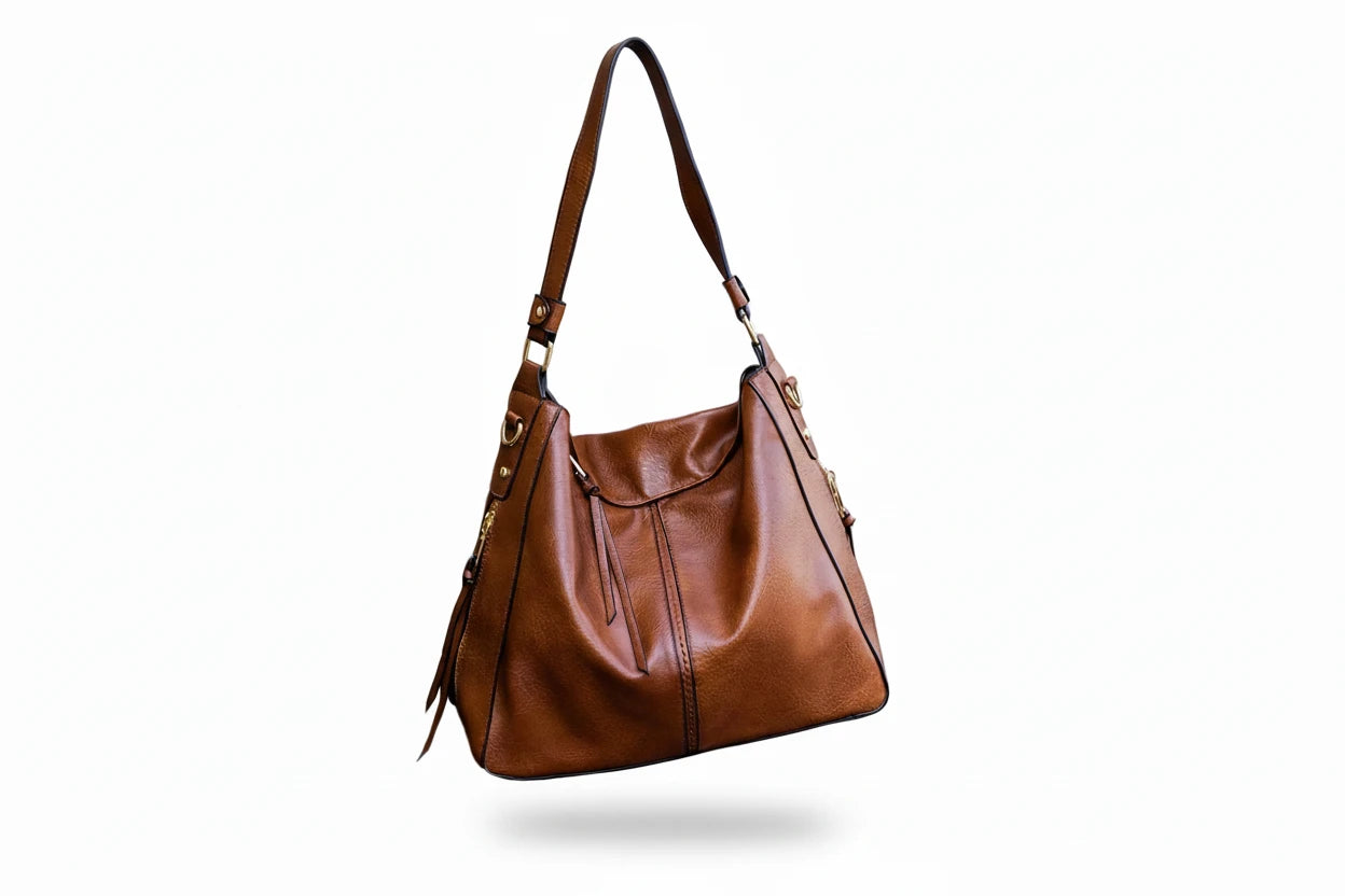 Classic PU Leather Tote Bag - Medium Structured Handbag - Jsandiclothing.com