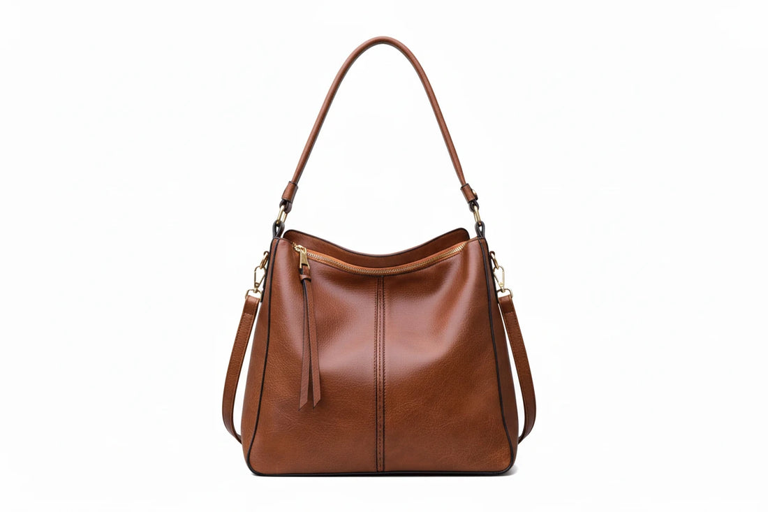 Classic PU Leather Tote Bag - Medium Structured Handbag - Jsandiclothing.com