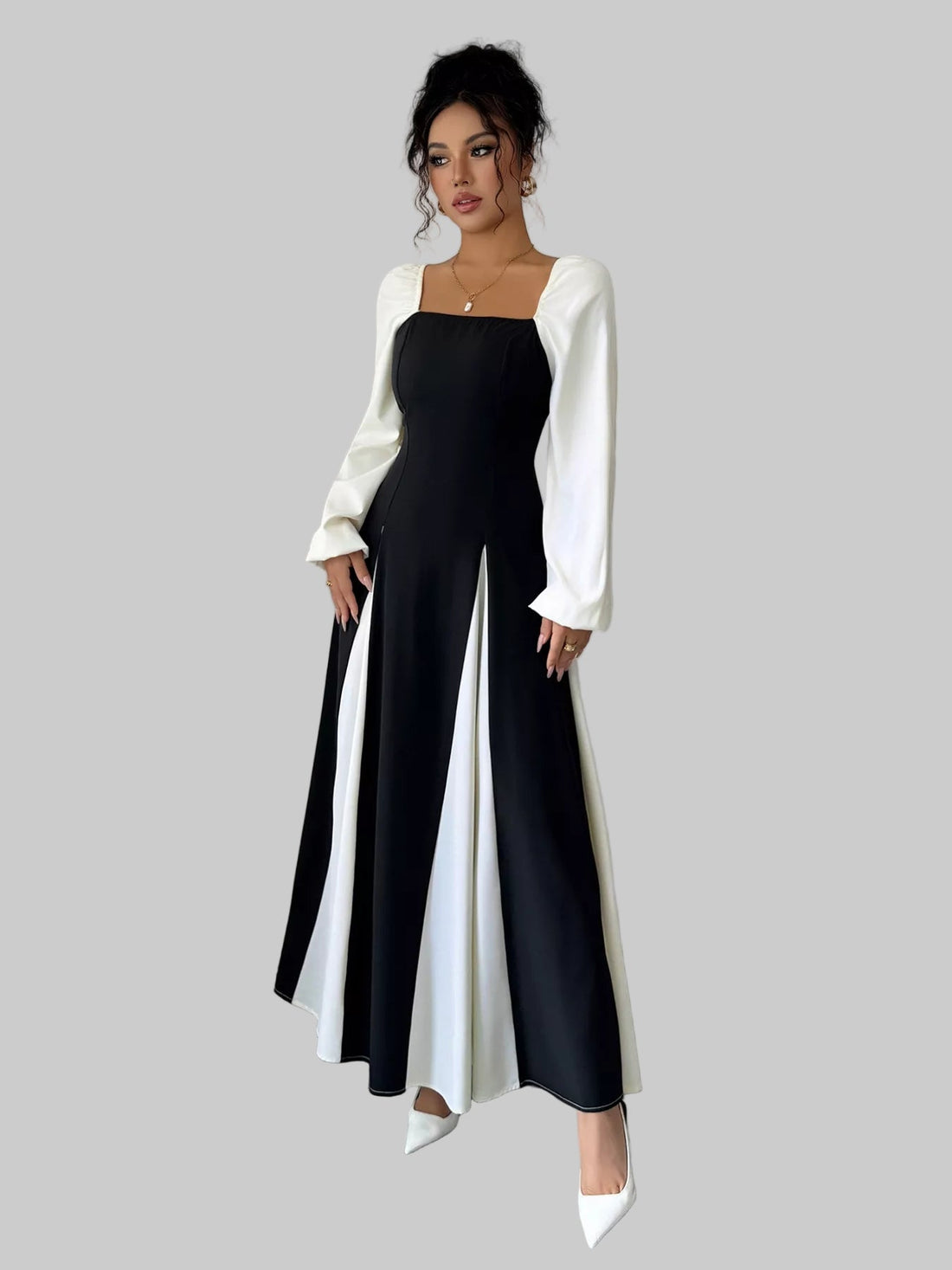 Color Block Square Neck Maxi Dress| JSandiclothing - Jsandiclothing.com