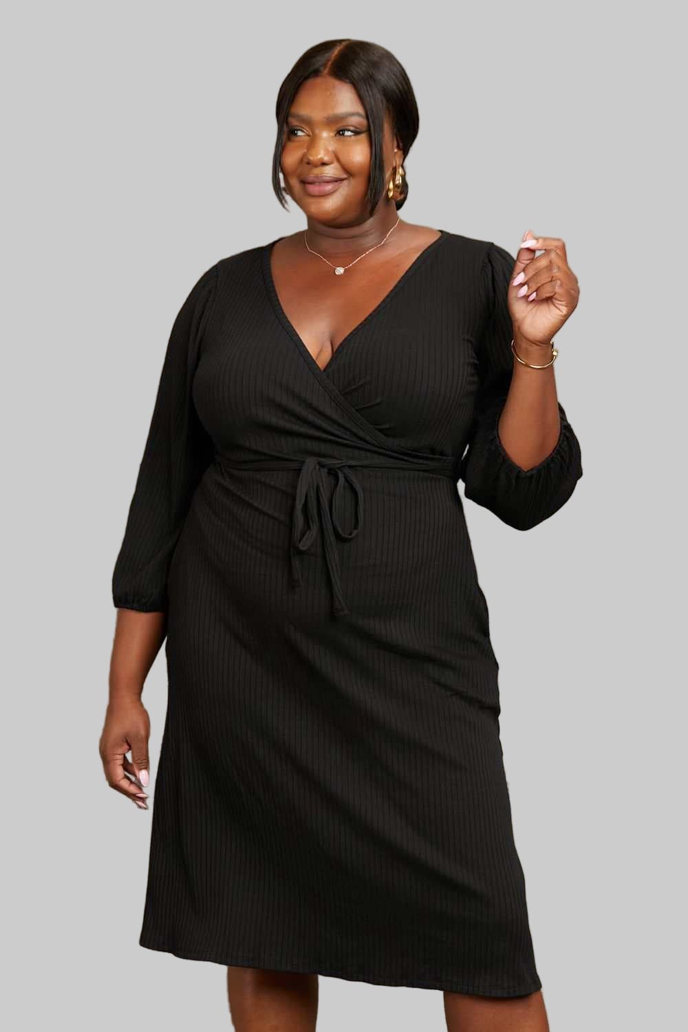 Culture Code Full Size Surplice Flare Ruching Dress - Jsandiclothing.com