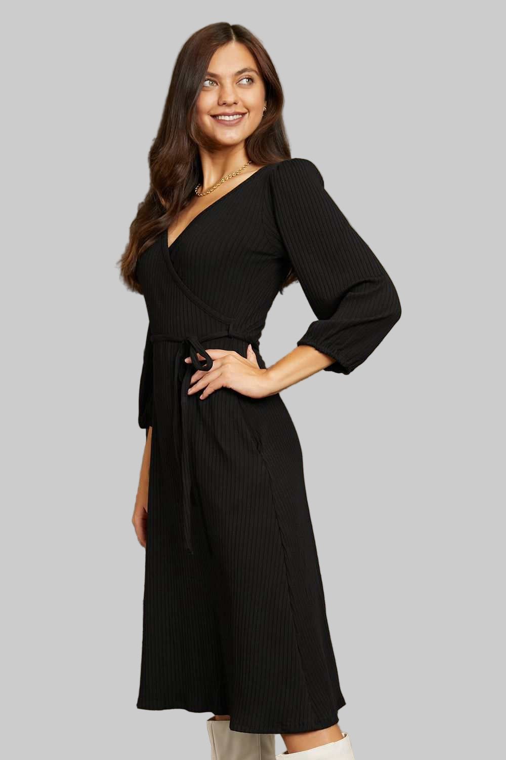 Culture Code Full Size Surplice Flare Ruching Dress - Jsandiclothing.com